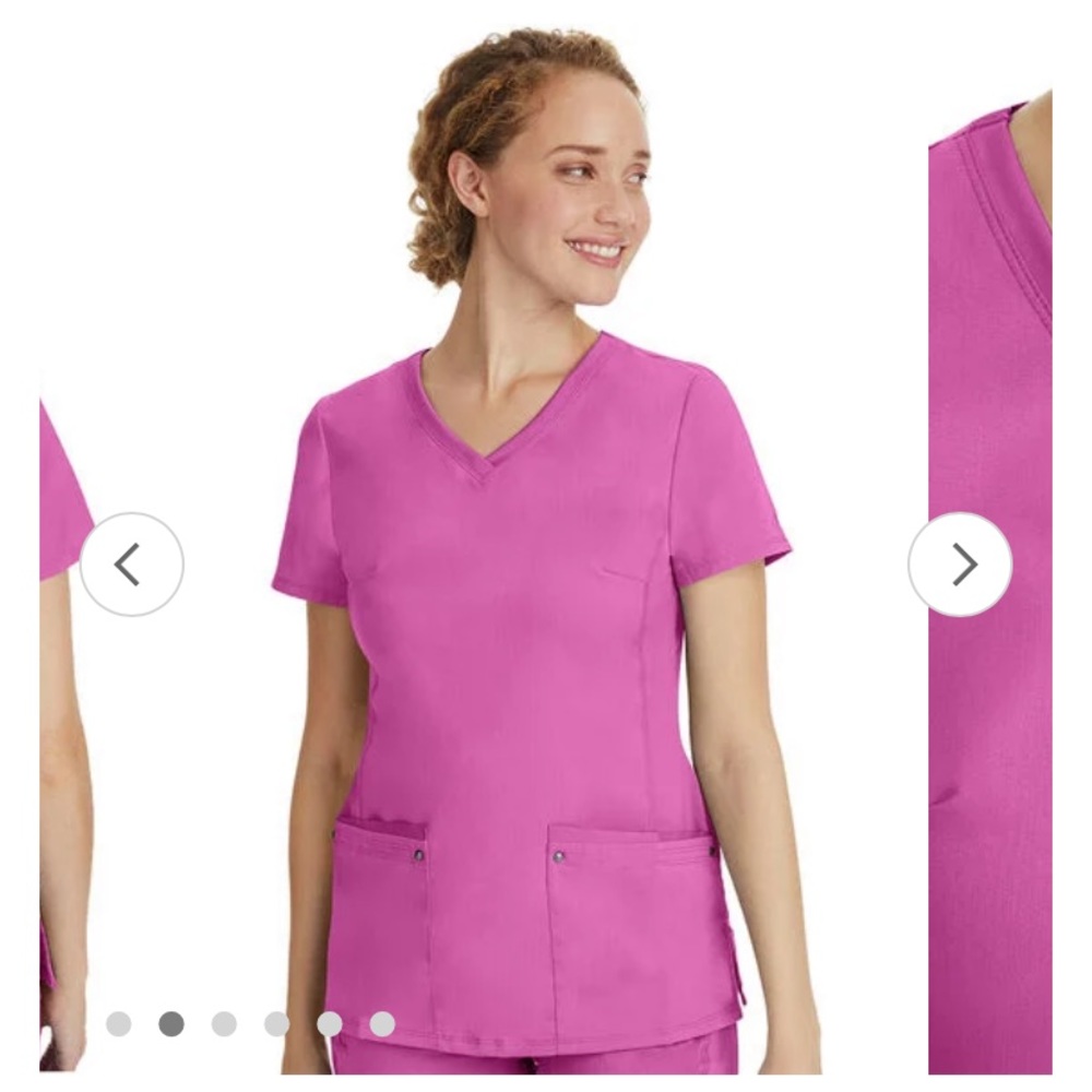 Healing Hands Purple Label Yoga pink scrubs. Tops and bottoms all size small.